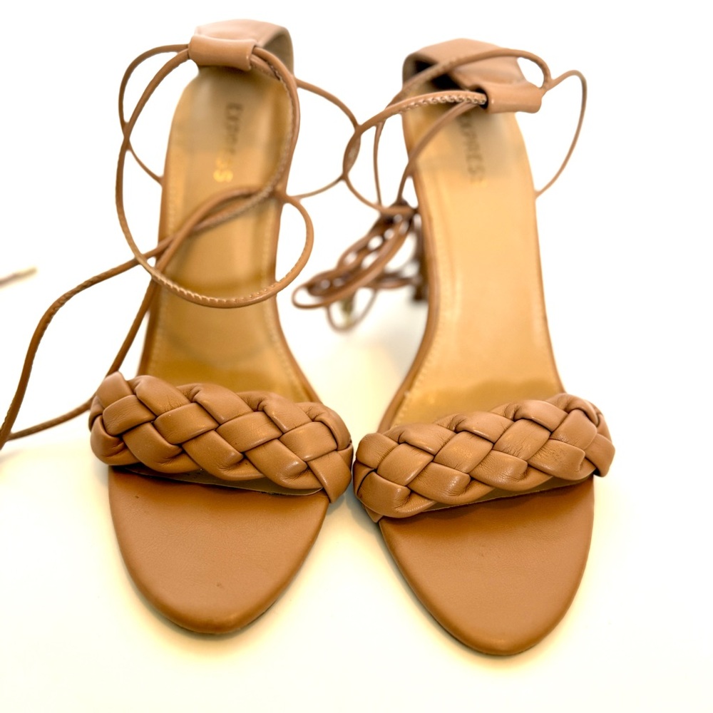 Express Nude Braided Lace-Up Heeled Sandals Size 7
